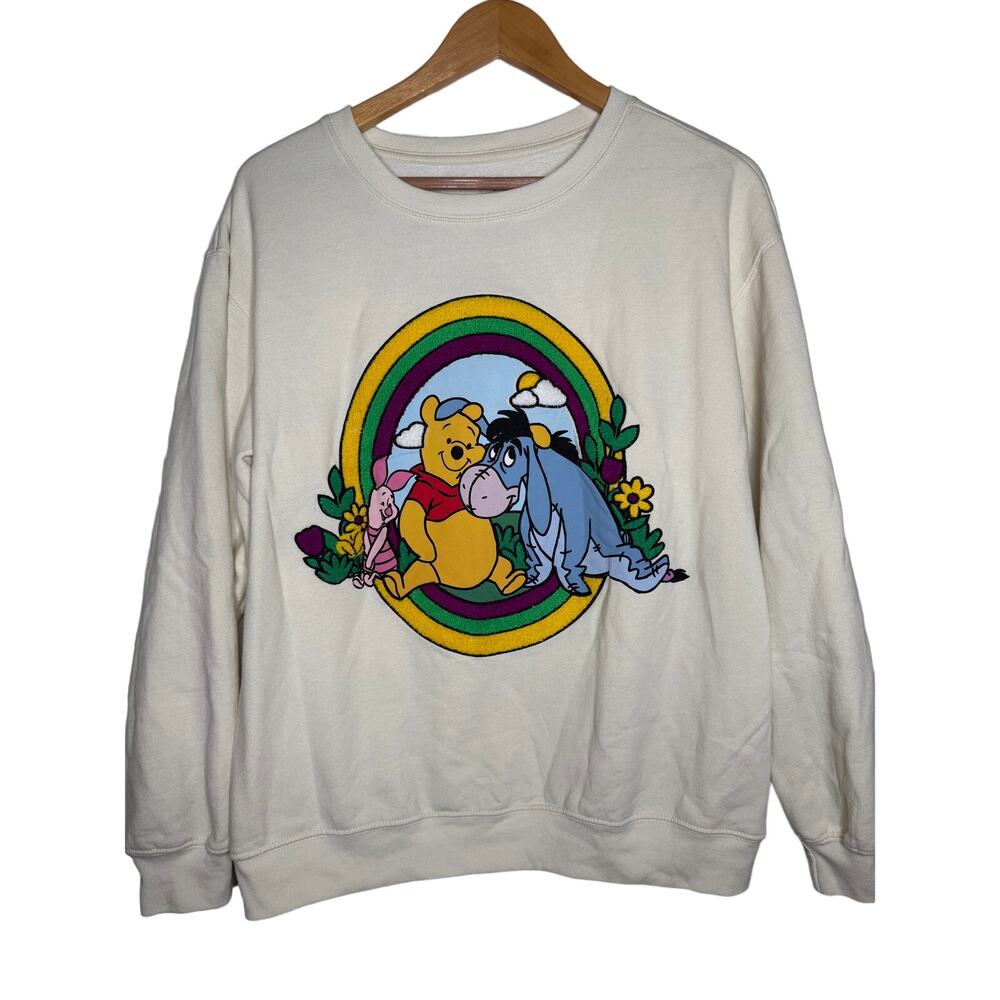 Disney Winnie the Pooh Off-White Chenille Patch Graphic Sweatshirt Women's XL